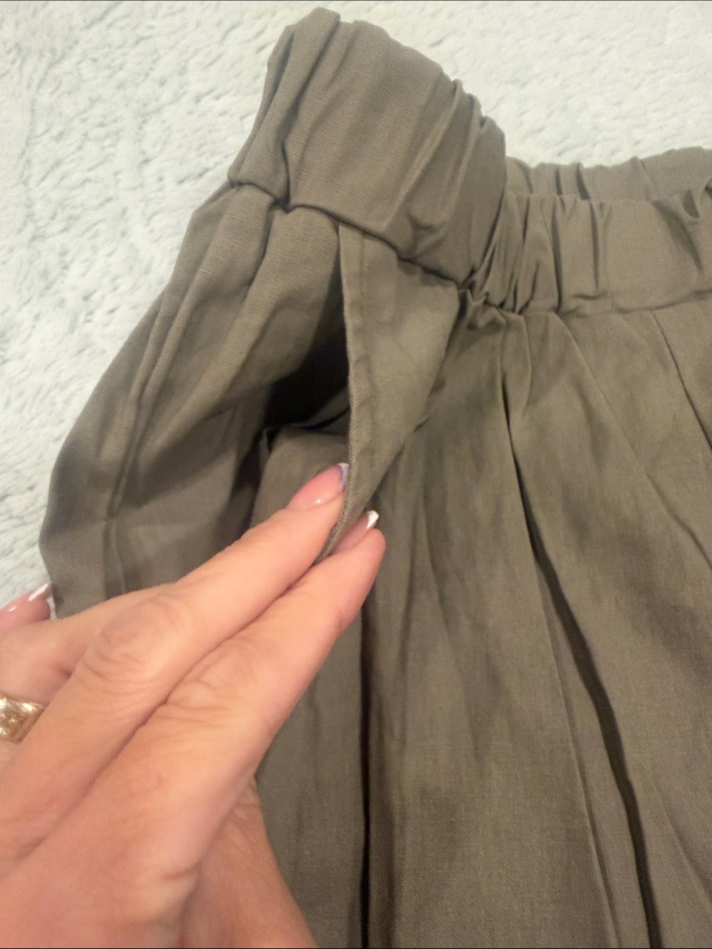 Olive Green Wide-Leg Linen Pants & Blouse Casual Comfort - Picture 6 of 8